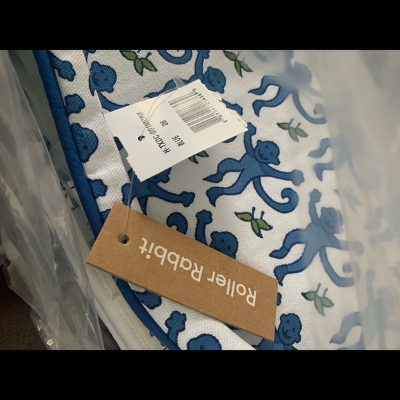 🌟NWT🌟 ROLLER RABBIT blue monkey pillow  26 X 26 - Picture 9 of 10